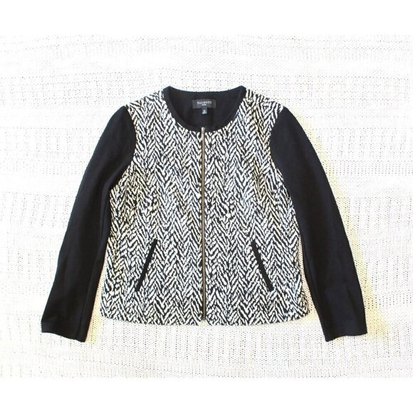 Talbots Black & white women's jackets zipper front Size 10P longs sleeve pockets - Picture 1 of 11
